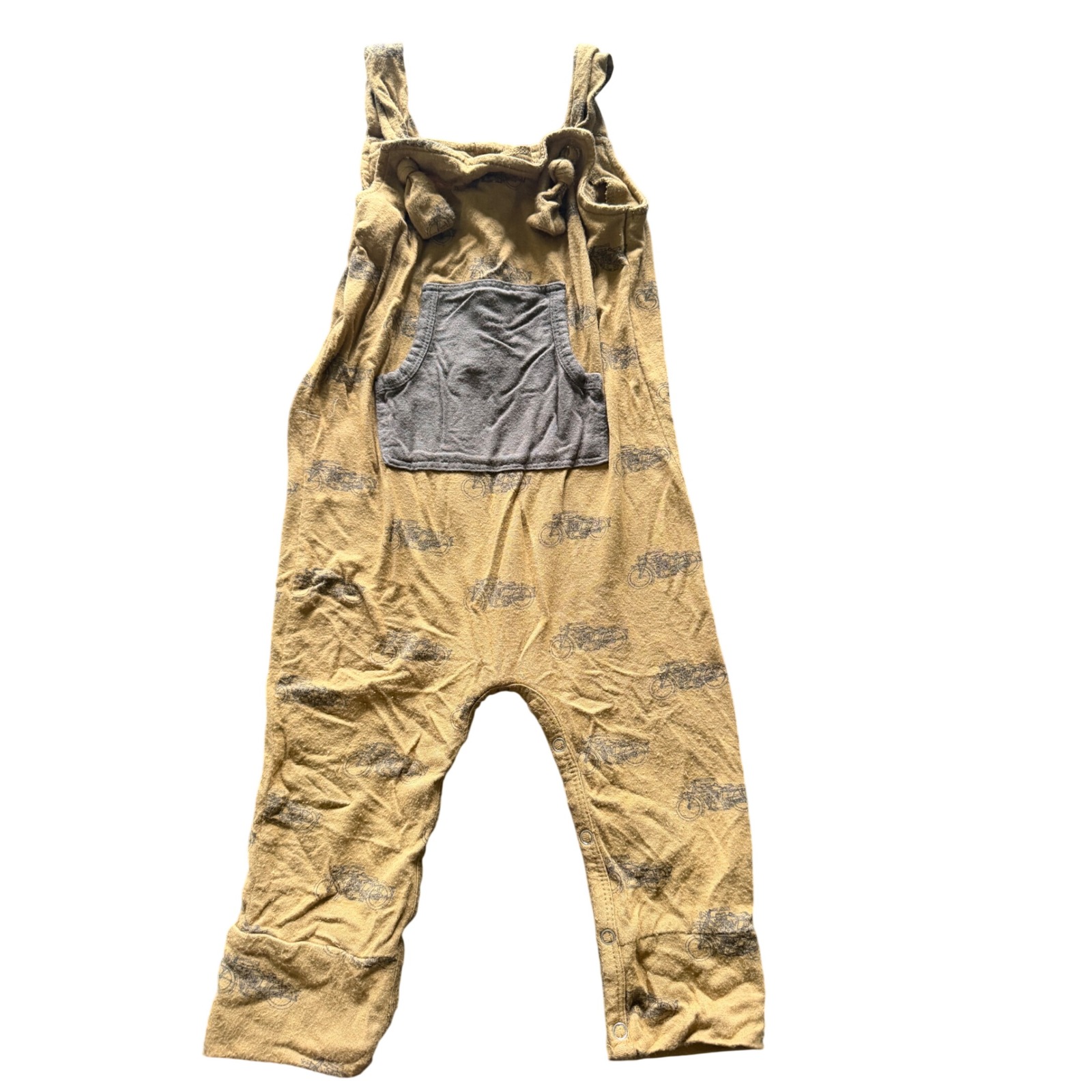 Kate Quinn Baby Motorcycle Print Overalls Mustard Yellow Modal Romper 12-18m